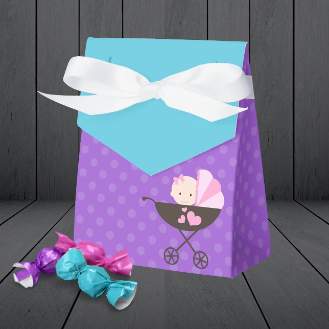 Caixas de Favoritos para o Tratamento de Bonecas R (Teal Blue and Purple Polka Dot Baby Doll Birthday Party Favor Boxes)