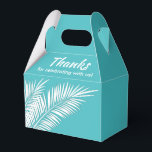 Caixas de Lembrancinhas de Festa com Palmas Branca<br><div class="desc">Caixas de lembrancinhas de festa com folhas de palmeira brancas em um fundo turquesa. Perfeito para qualquer celebração, festa de aniversário, chá de noiva, festa de noivado, festa de aposentadoria, casamento e muito mais. Clique em PERSONALIZAR para alterar a cor do fundo, as fontes e adicionar texto. Veja os convites...</div>