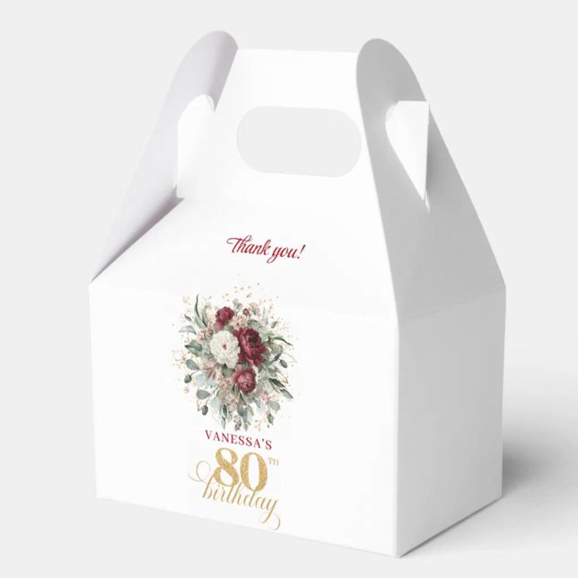 Caixas de Presente Boho Blush Burgundy para 80º An (Boho Blush Burgundy 80th Birthday Favor Box)