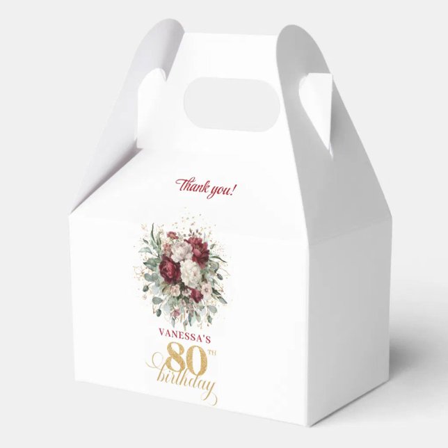 Caixas de Presente de 80º Aniversário Burgundy Ros (Rustic Blush Burgundy 80th Birthday Favor Box)