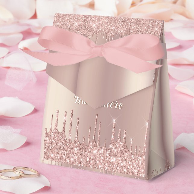 Caixas de Presente de Glitter Dourada rosa com Nom (Casamento)