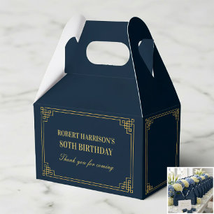 Caixas Favor Navy Dourado Art Déco 80º Aniversário