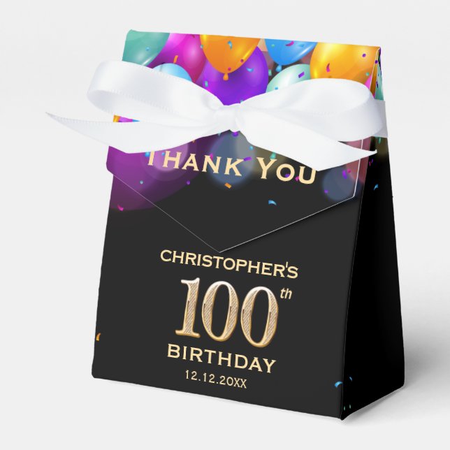 Caixinha De Lembrancinhas 100º Balões Pretos e Dourados da Festa de aniversá (Frente)