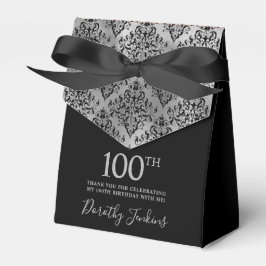 Caixinha De Lembrancinhas 100th Birthday Silver Damask Thank You
