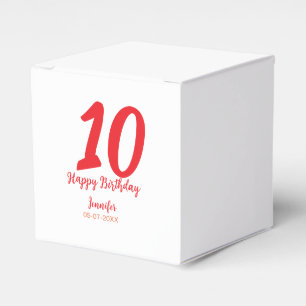 Caixinha De Lembrancinhas 10.º aniversário adicionar nome data ano vermelho