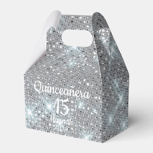Caixinha De Lembrancinhas 15 de Aniversário da Garota Silver Quinceañera Obr (Frente)
