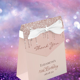 Caixinha De Lembrancinhas 16º Aniversário rosa dourado glam obrigado