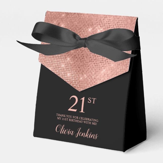 Caixinha De Lembrancinhas 21st Birthday Rose Gold Thank You Favor Box (Frente)