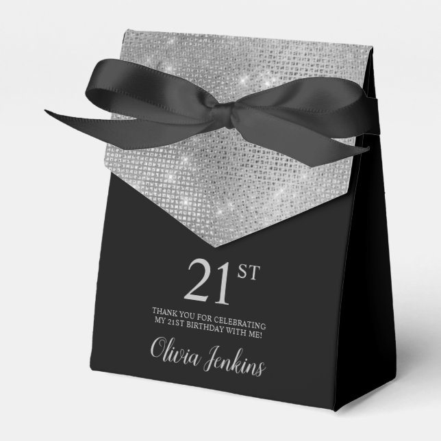 Caixinha De Lembrancinhas 21st Birthday Silver Thank You Favor Box (Frente)