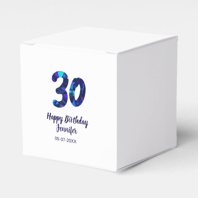 Caixinha De Lembrancinhas 30th birthday add name date year blue sparkle  (Frente)