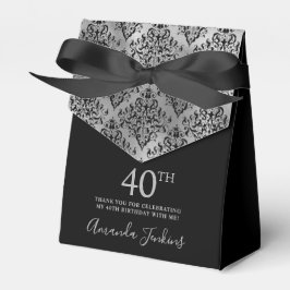 Caixinha De Lembrancinhas 40th Birthday Silver Damask Thank You