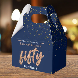 Caixinha De Lembrancinhas 50ª Festa de aniversário Moderna Dourada e Azul |