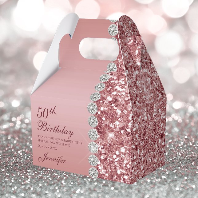 Caixinha De Lembrancinhas 50º aniversário do Elegante Rosa Dourado (Criador carregado)