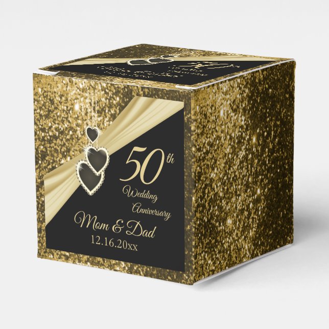 Caixinha De Lembrancinhas 50º Aniversário Glitter Dourado (Frente)