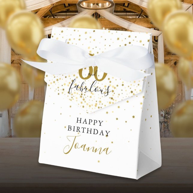 Caixinha De Lembrancinhas 60 e fabuloso aniversário Dourado e negro Elegante (60 and Fabulous Birthday Gold and Black Elegant Favor Boxes)