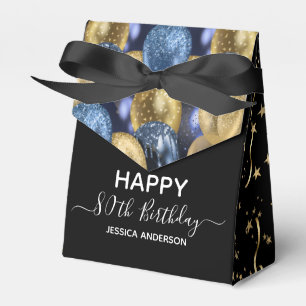 Caixinha De Lembrancinhas 80 Birthday Blue Glitter Balloons Favor