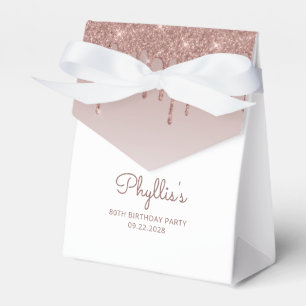 Caixinha De Lembrancinhas 80 Birthday Elegant Rosa-Glitter Dourado