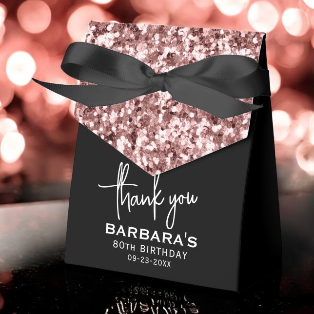 Caixinha De Lembrancinhas 80 Birthday Obrigado Rosa do Dourado Script Glitte (Criador carregado)