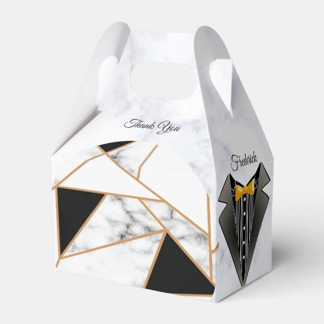 Caixinha De Lembrancinhas Abstrato Dourado preto moderno no mármore branco (Frente)