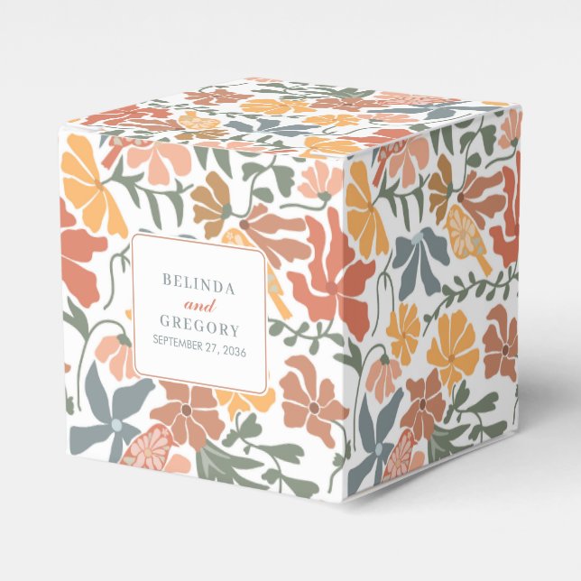 Caixinha De Lembrancinhas Abstrato Floral & Birds Meio século Moderno Casame (Frente)