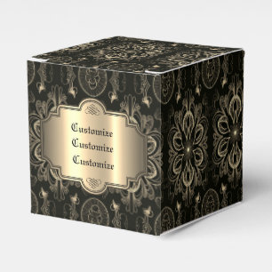 Caixinha De Lembrancinhas Abstrato Floral Preto E Dourado Cubo