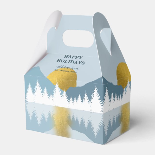Caixinha De Lembrancinhas Abstrato Landscape Ouro Winter Happy Holidations (Frente)