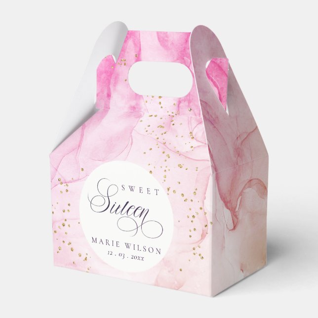 Caixinha De Lembrancinhas Abstrato Pastel Rosa Púrpura Doce 16 Aniversário (Frente)