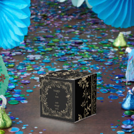 Caixinha De Lembrancinhas Acabamento Floral Sépia Dourado e Preto Luxuoso