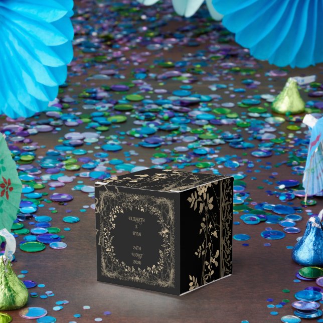 Caixinha De Lembrancinhas Acabamento Floral Sépia Dourado e Preto Luxuoso (Festa)