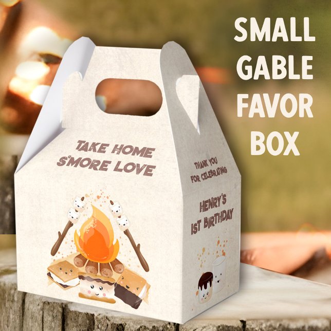 Caixinha De Lembrancinhas Acampamento de primeiro aniversario de Campfire S. (Cute S'mores Small Gable Favor Boxes - You can choose from 3 sizes of these gable favor boxes)