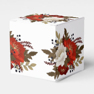 Caixinha De Lembrancinhas Adesivo Quadrado Floral Vermelho e Branco Inverno