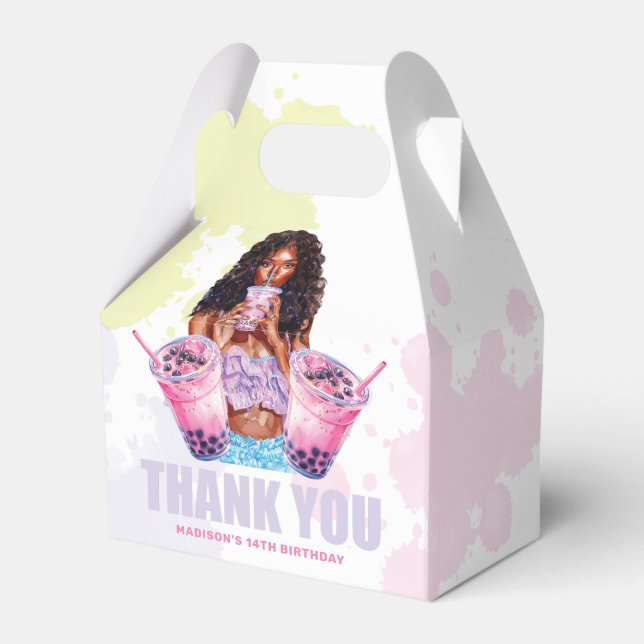Caixinha De Lembrancinhas Adolescente Boba Tea Costumava Aniversário Afro-Am (Frente)