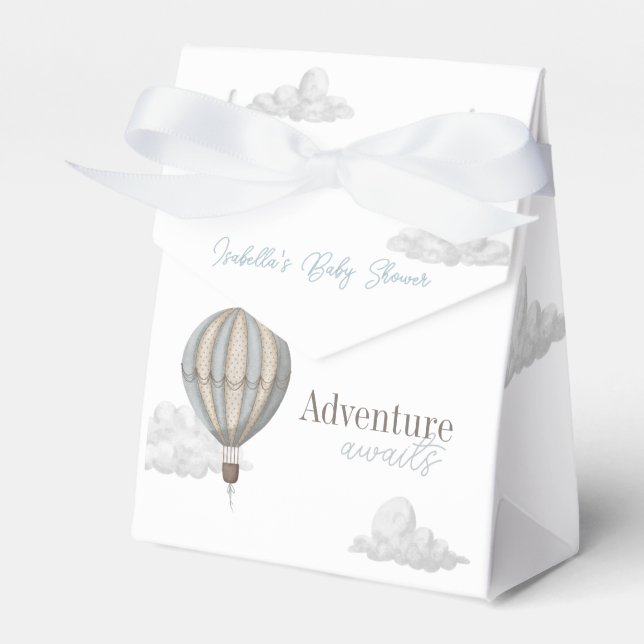 Caixinha De Lembrancinhas Adventure Awaits Hot Air Balloon Boy Baby Shower (Frente)