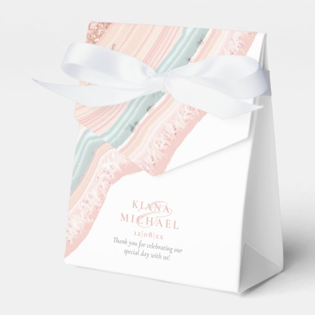 Caixinha De Lembrancinhas Agate Geode Glitter Wedding Rosa Dourado ID647 (Frente)