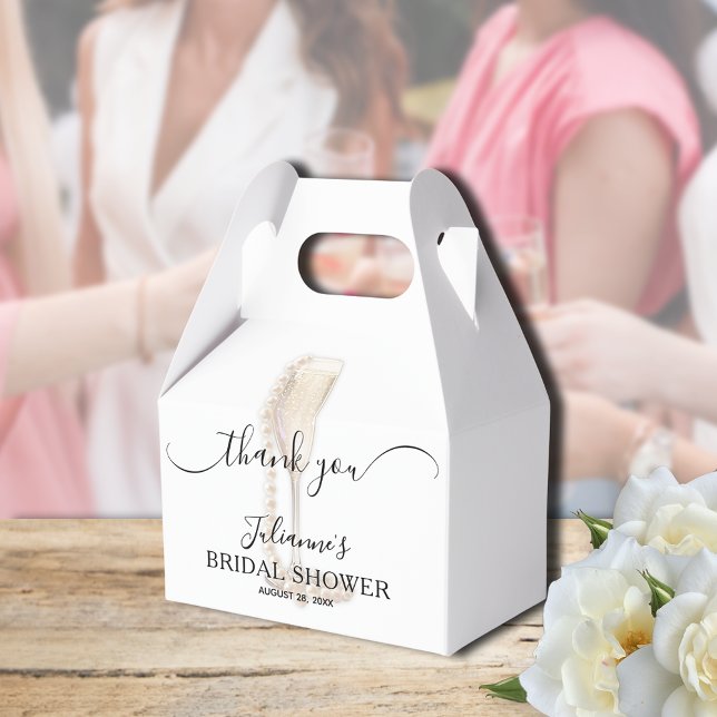 Caixinha De Lembrancinhas Agradecimento de Chá de Noiva Pérolas & Prosecco (Pearls & Prosecco bridal shower Thank You gable-style favor boxes - Available in 3 SIZES)