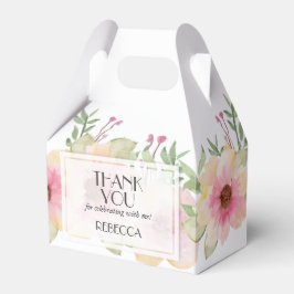 Caixinha De Lembrancinhas Agradecimento de flores cor-de-rosa em aquarela