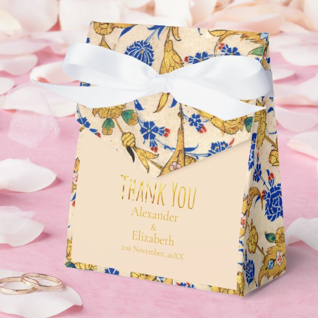 Caixinha De Lembrancinhas Agradecimento personalizado flores azuis douradas  (Casamento)