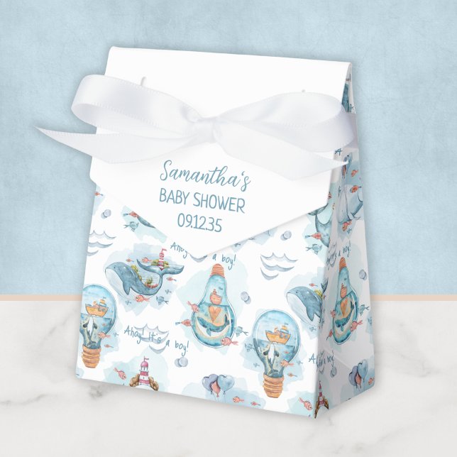 Caixinha De Lembrancinhas Ahoy, é um Chá de fraldas de baleia personalizado (Ahoy It's A Boy Whale Baby Shower Personalized Favor Boxes
)