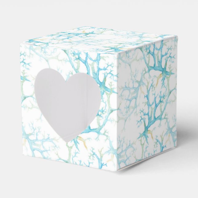 Caixinha De Lembrancinhas Algas marinhas azuis e amarelas e náuticas de cora (Frente)