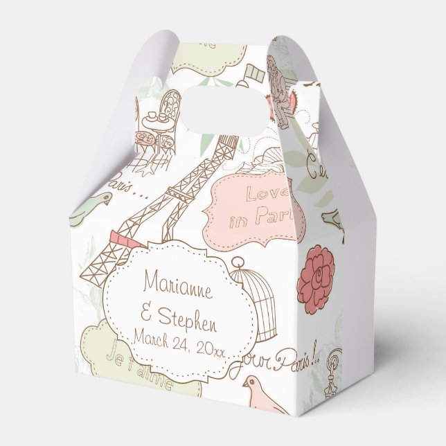 Caixinha De Lembrancinhas Ama Pássaros Amarrados em Torre Eiffel em Paris (Frente)