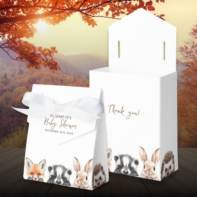 Caixinha De Lembrancinhas Amigos da Floresta Adoráveis Animais da Floresta C (Cute Forest Friends Woodland Animals Baby Shower Favor Boxes)