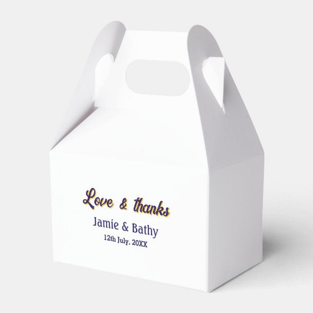 Caixinha De Lembrancinhas Amor e agradecimento roxo laranja nome data (Frente)