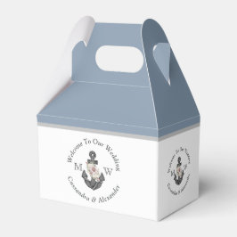 Caixinha De Lembrancinhas Âncora Floral do Monograma Azul Dusty Casado Náuti