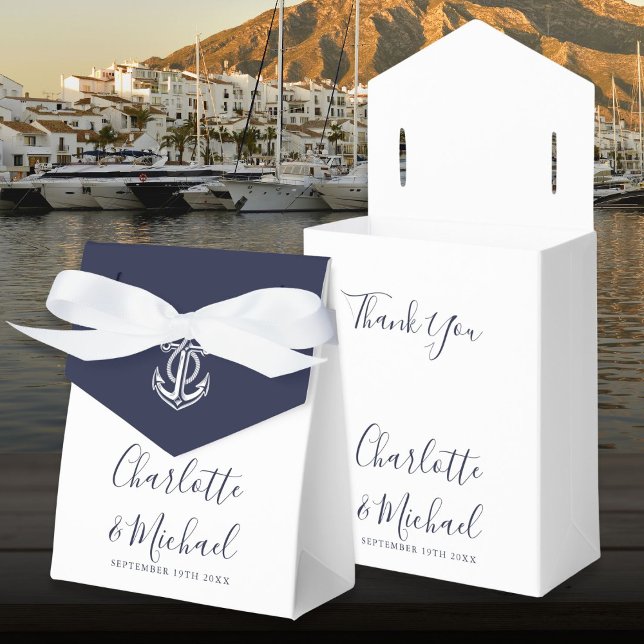 Caixinha De Lembrancinhas Âncora Nupcial Azul-Marinho Náutica (Navy Blue Anchor Nautical Wedding Favor Boxes)