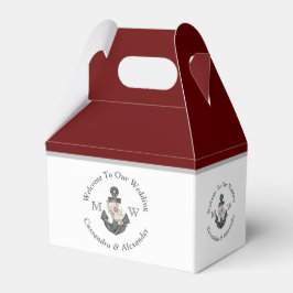 Caixinha De Lembrancinhas Ancorador Floral Maroon Burgundy, De Tema Náutico