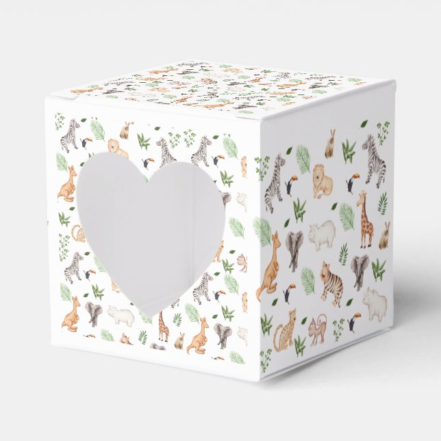 Caixinha De Lembrancinhas Animais selvagens com padrão de árvore na selva (Frente)