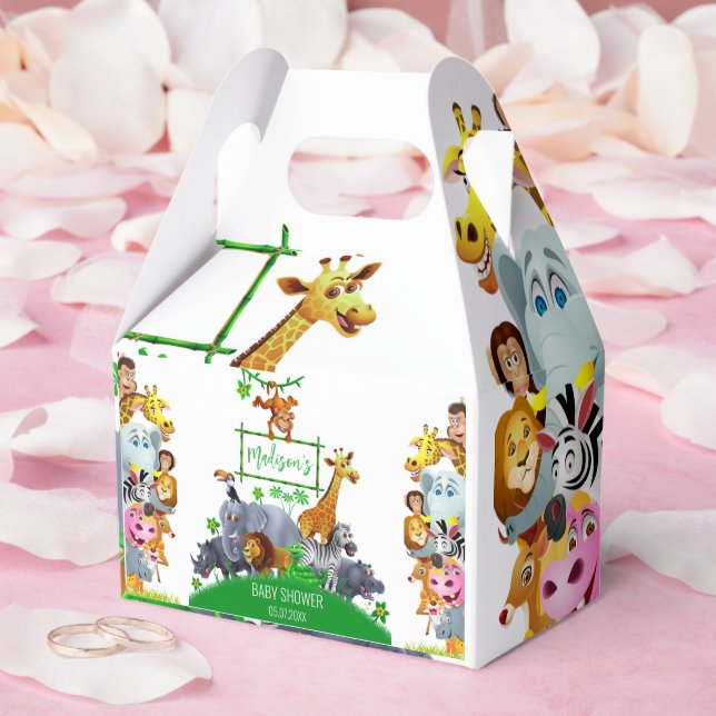 Caixinha De Lembrancinhas Animais Selvagens Uma Selva verde safari inverno (Casamento)