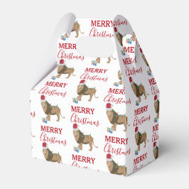 Caixinha De Lembrancinhas Animal engraçado do Leão de Natal com Papai Noel