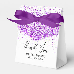 Caixinha De Lembrancinhas Aniversário Branco Roxo-Roxo Estimulante Obrigado