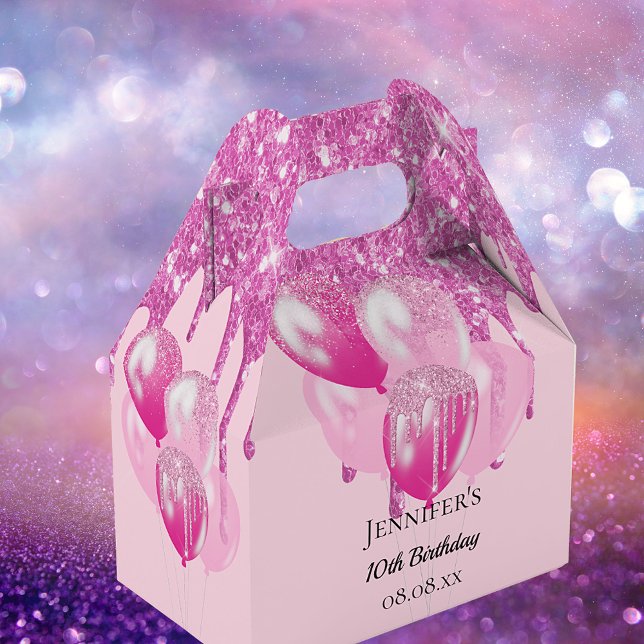 Caixinha De Lembrancinhas Aniversário com brilho rosa pia balões menina (Criador carregado)